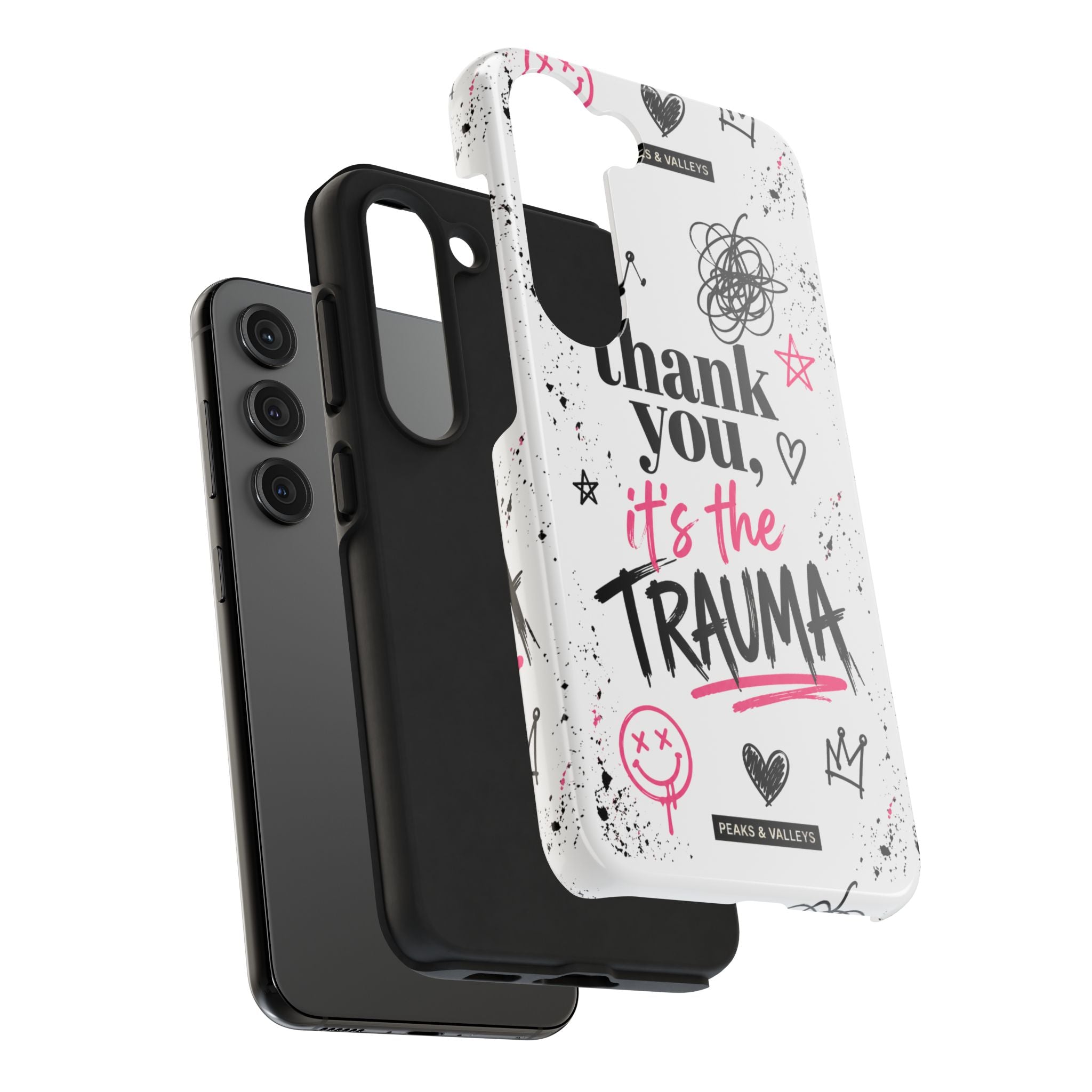 Thank You, It’s the Trauma – Bold Aesthetic Phone Case | Funny Relatable Quote | Trendy Minimal Design