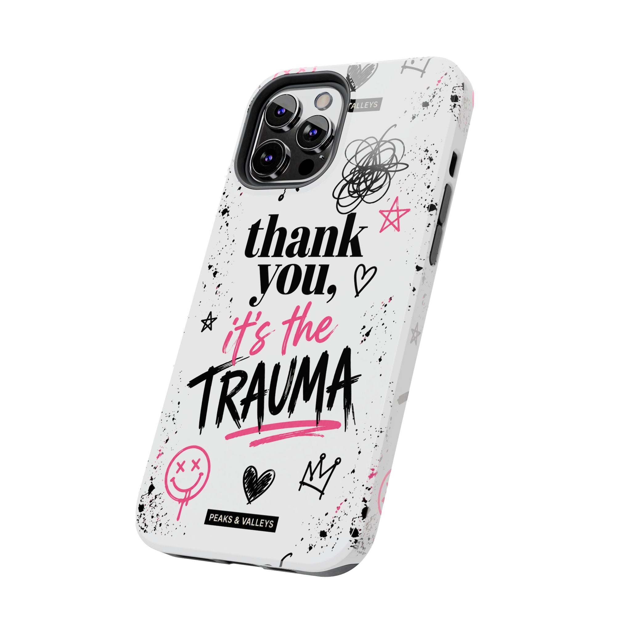 Thank You, It’s the Trauma – Bold Aesthetic Phone Case | Funny Relatable Quote | Trendy Minimal Design