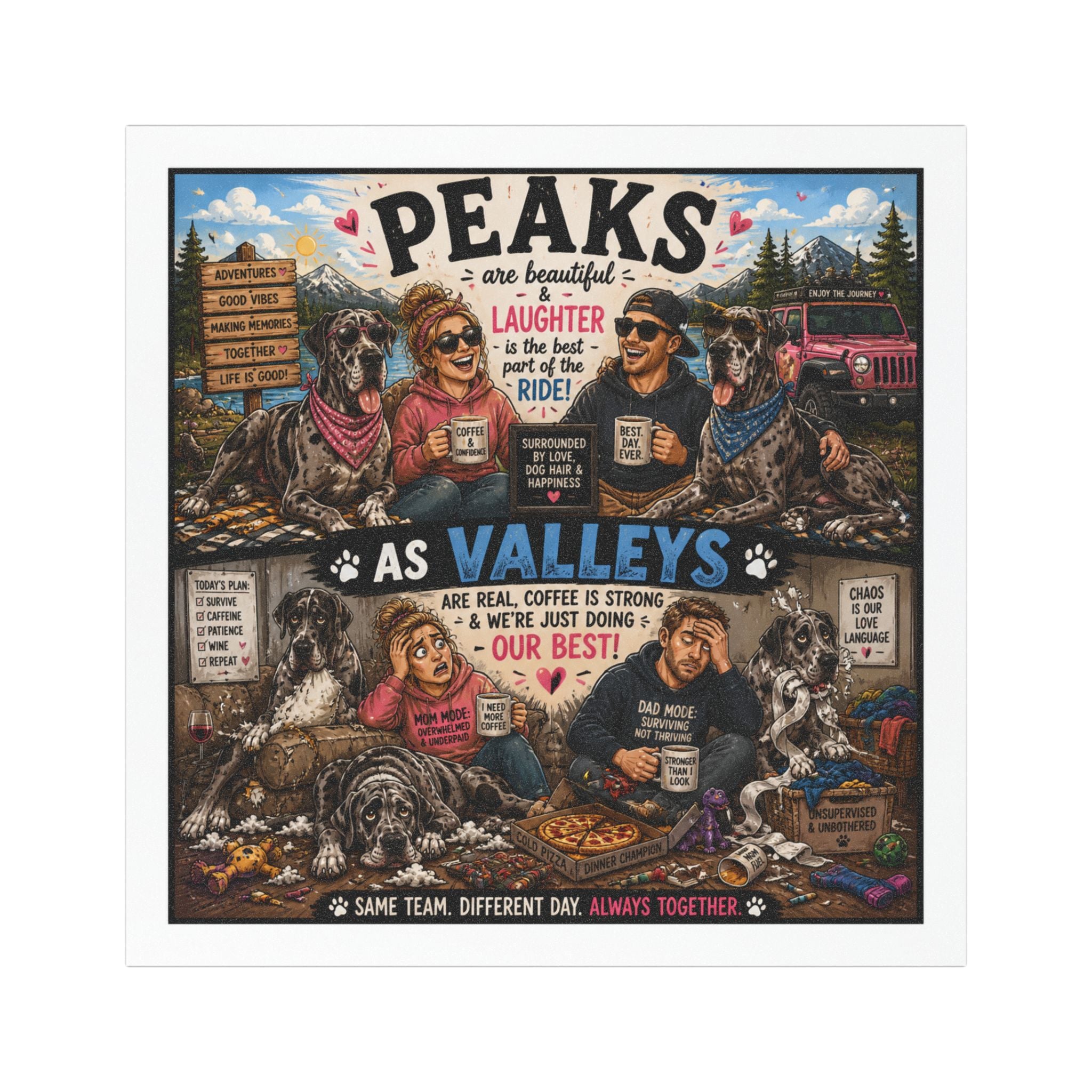 Peaks & Valleys Family Chaos Magnet – Funny Great Dane Life Design
