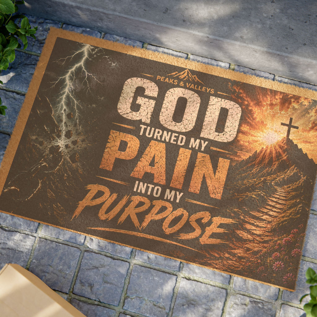 Doormat — "God Turned My Pain Into My Purpose" Inspirational Christian Welcome Mat