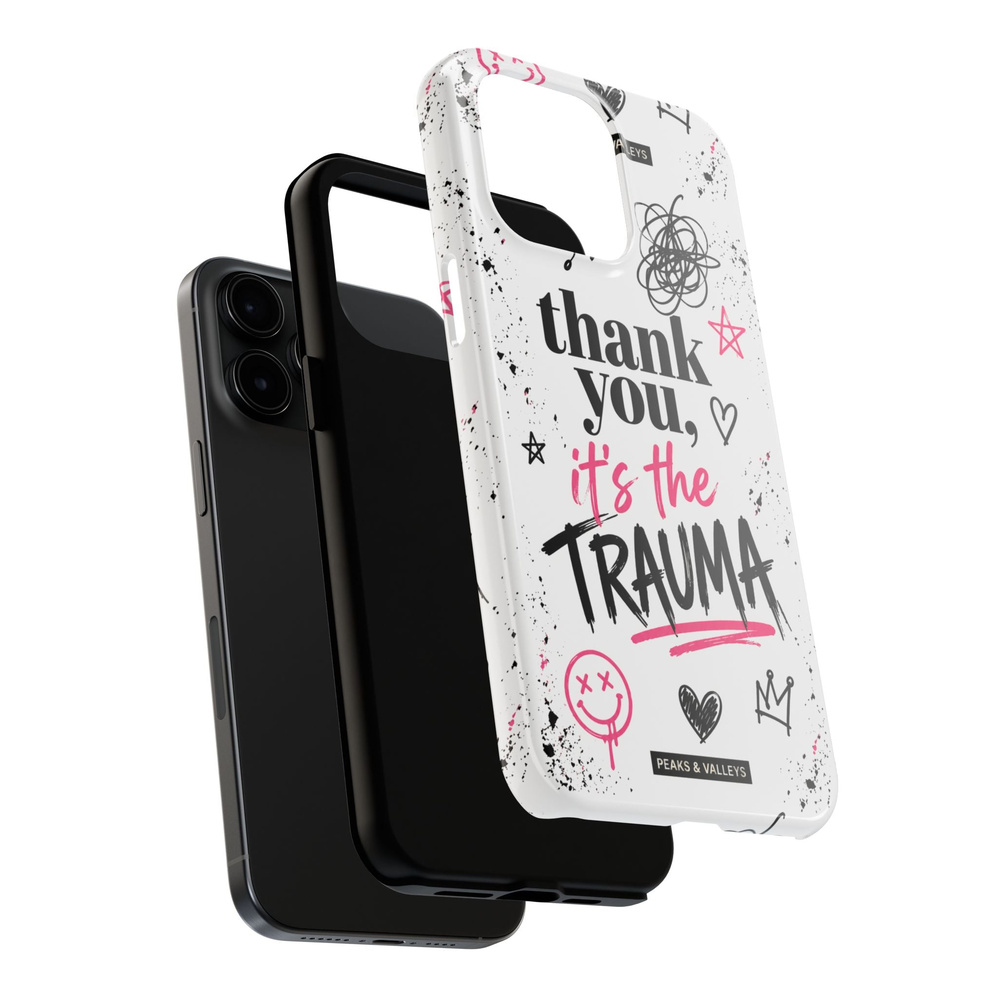 Thank You, It’s the Trauma – Bold Aesthetic Phone Case | Funny Relatable Quote | Trendy Minimal Design