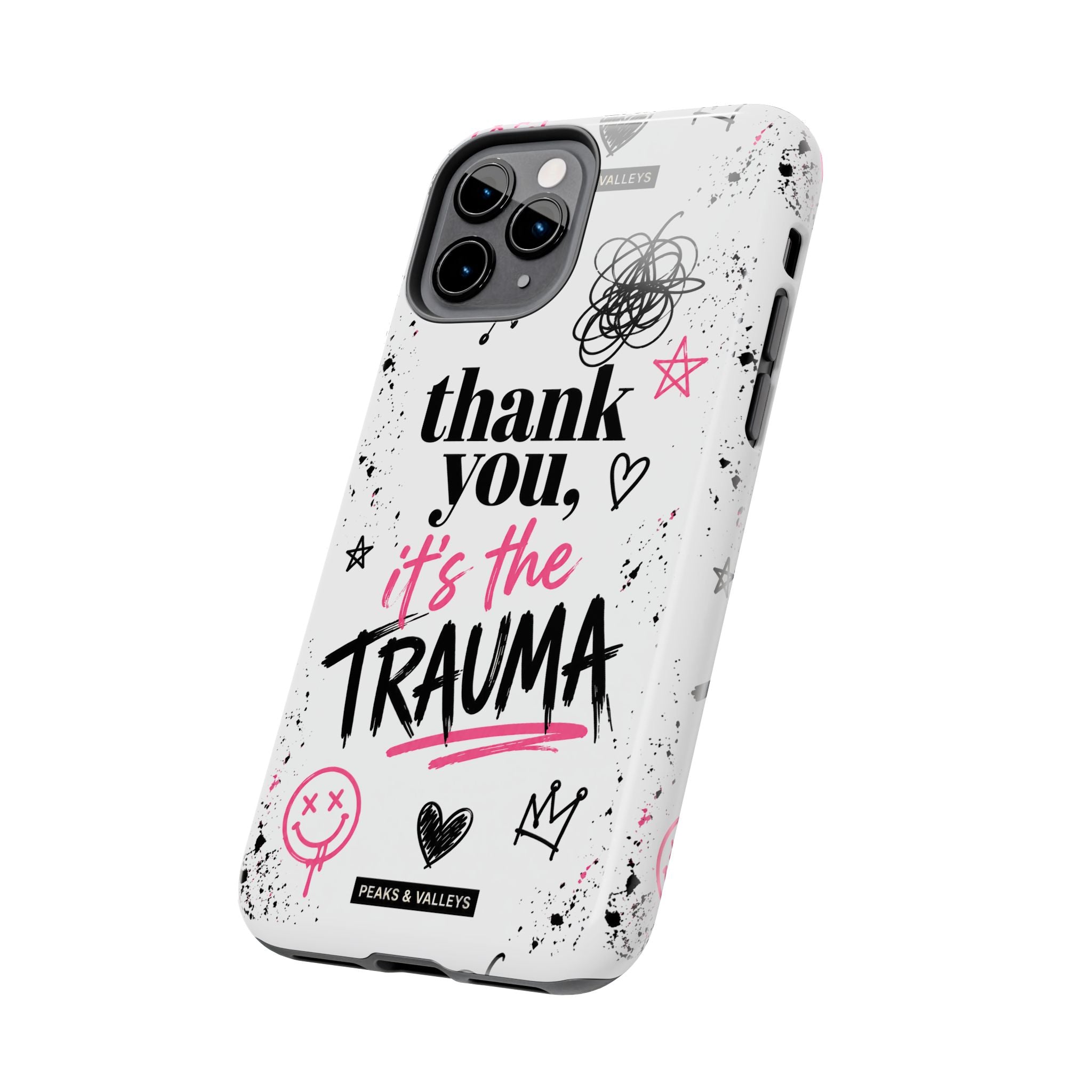 Thank You, It’s the Trauma – Bold Aesthetic Phone Case | Funny Relatable Quote | Trendy Minimal Design